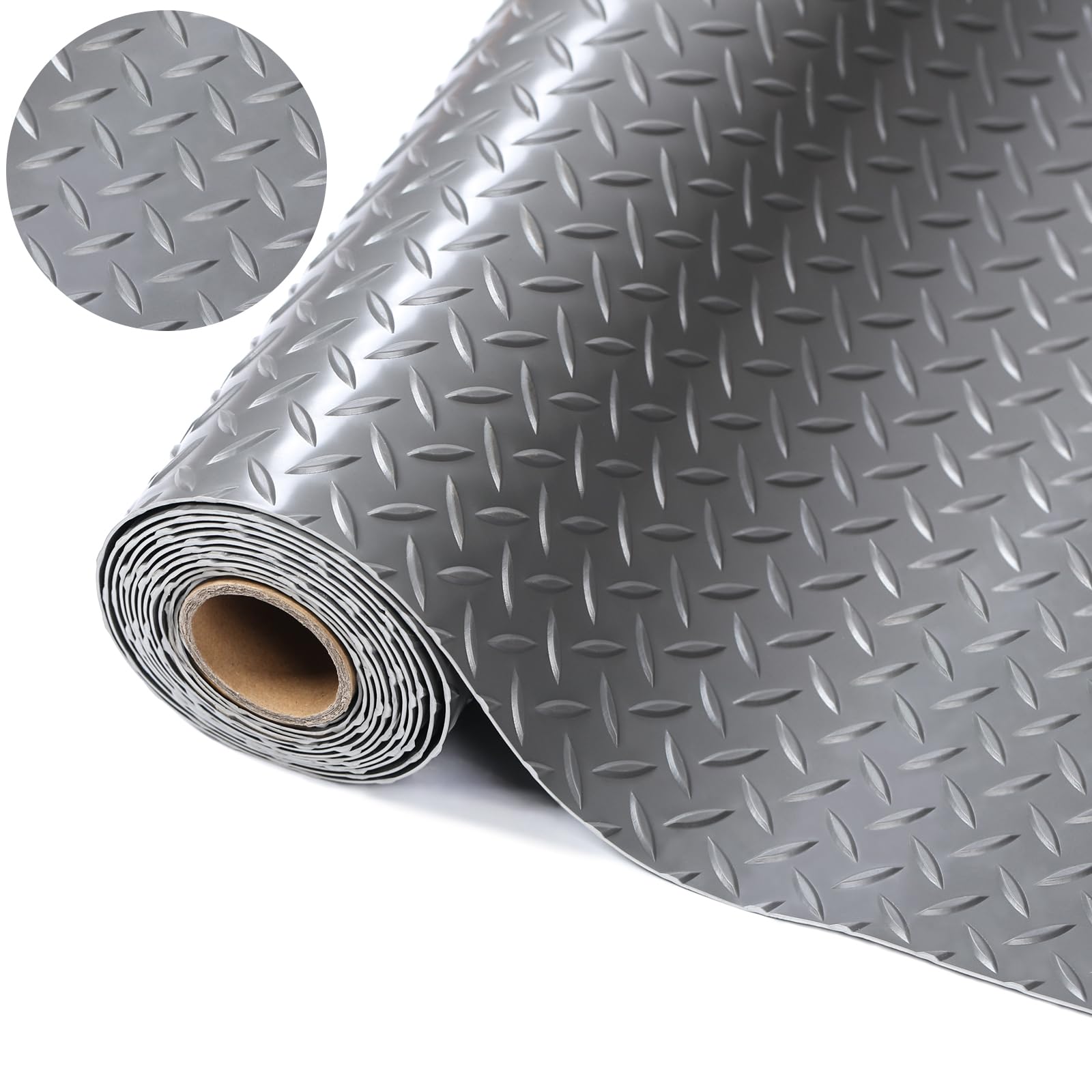 thumbnail image 2 of 4x8 Ft Diamond Plate PVC Vinyl Garage Floor Mat – 3mm Thick, Non-Slip, Black 2 of 4