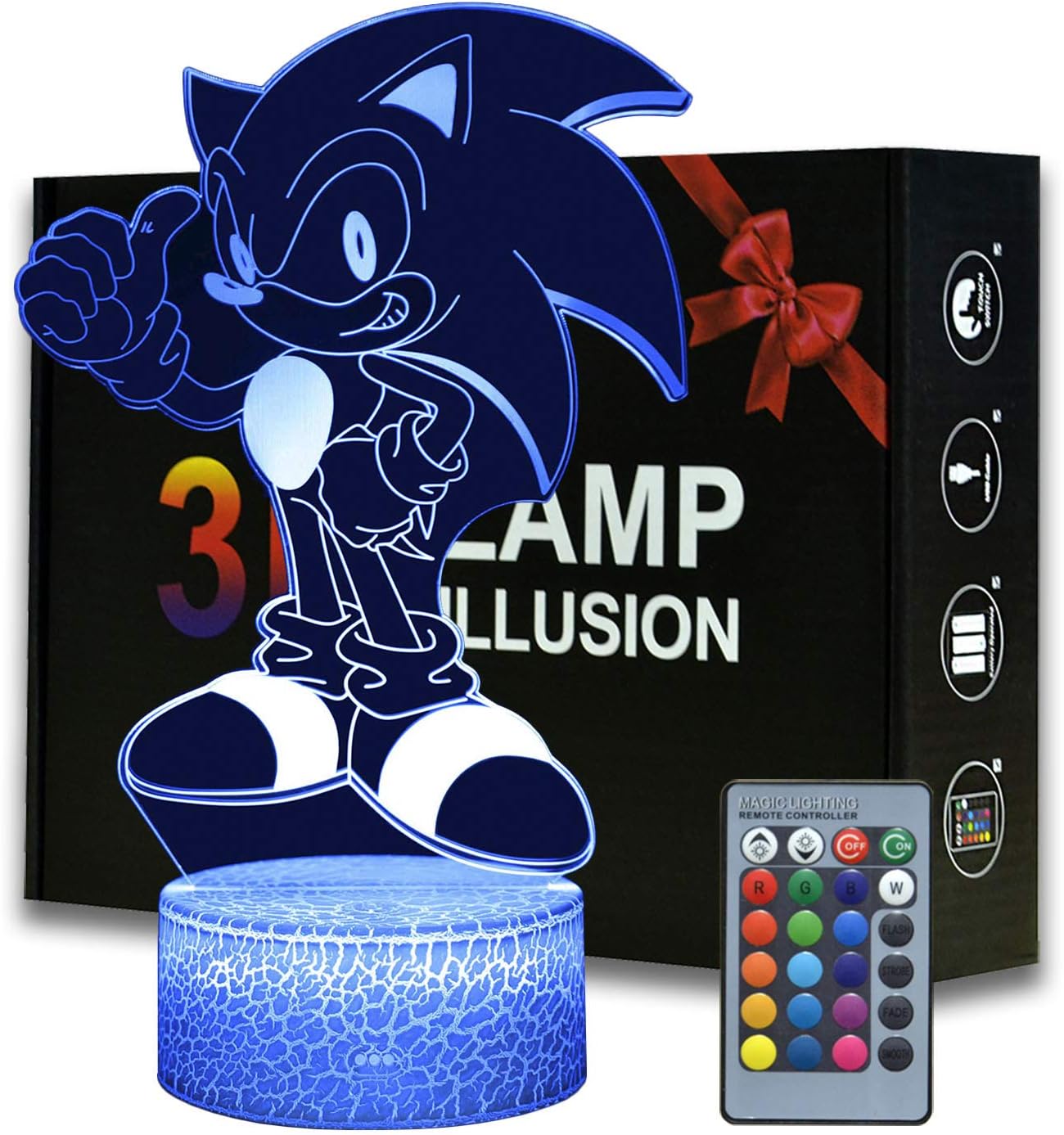 Magiclux 3D Illusion Sonic The Hedgehog Night Light, Anime Table Lamp with Remote Control Kids Bedroom Decoration, Creative Lighting for Kids and Sonic The Hedgehog Fans (Sonic The Hedgehog A)