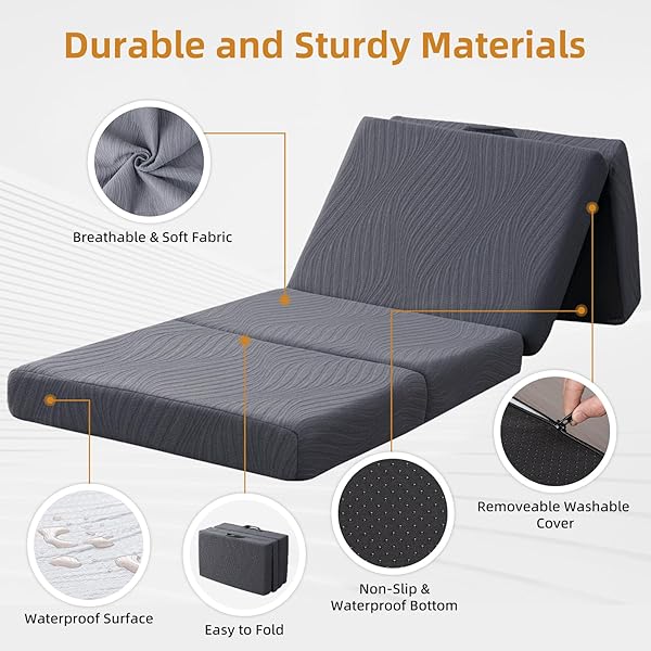 GEMBED FOLDABLE MEMORY FOAM MATTRESS – 3 INCH TWIN WATERPROOF COLLAPSIBLE MATTRESS WITH WASHABLE COVER, PORTABLE GUEST BED PAD, SLEEPING MAT FOR TRAVEL RV CAMPING YOGA, NON-SLIP BOTTOM,75″X38″X3″