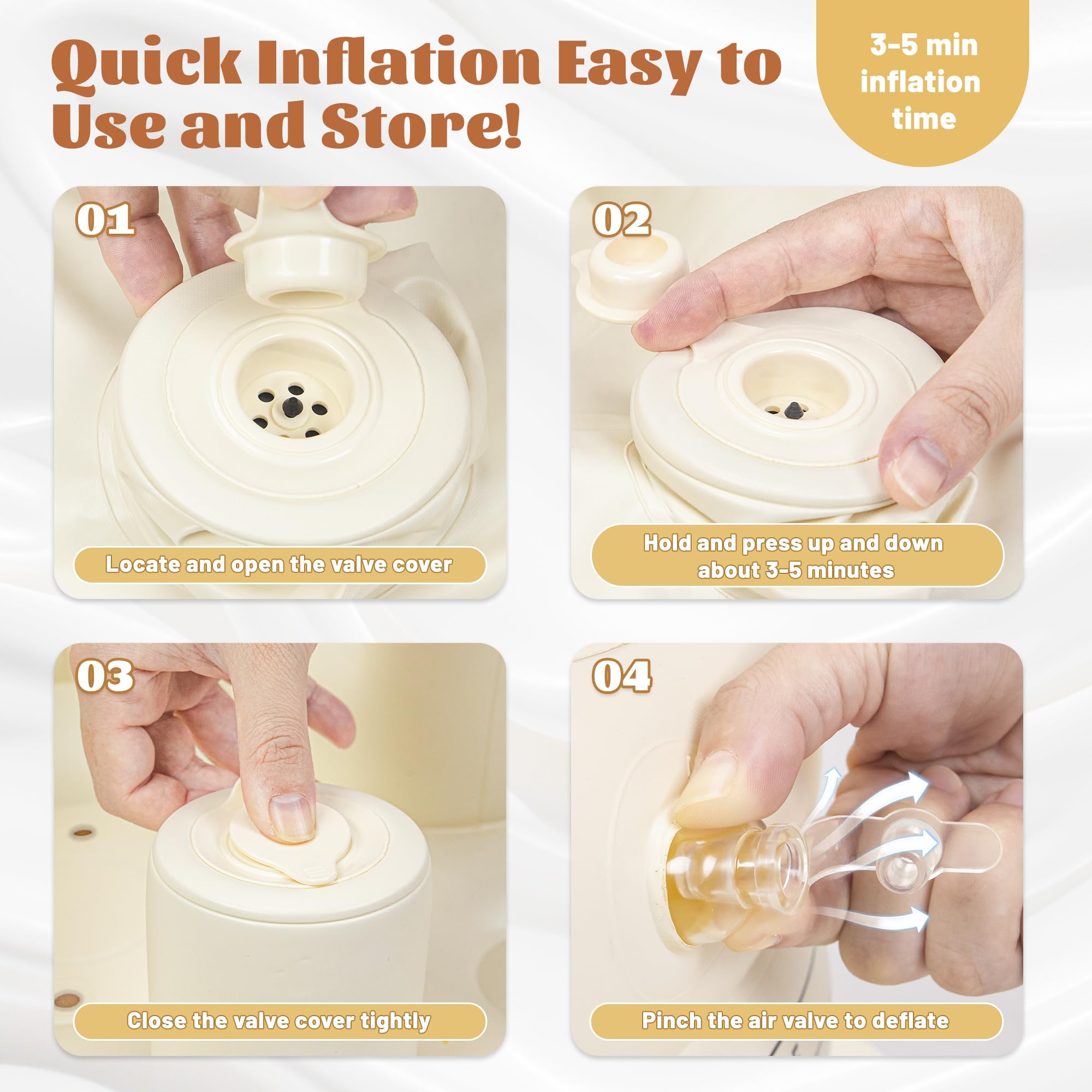 JOSEN Inflatable Baby Seat for Babies 3 Months & Up, Baby Floor Seats Learn to Sit Up, Portable Infant Feeding Shower Chair, Blow Up Baby Chair with Built in Air Pump - Cute Bear