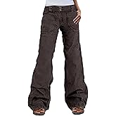 Flamingals Straight Leg Mid Waist Solid Stitch Detail Patch Pocket Pants for Women