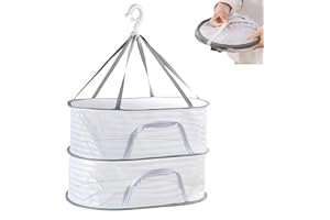 WEBXMZDQ 2-Tier Hanging Herb Drying Rack,Foldable Hanging Mesh Net with Zipper,Used for Fruits, Fruits, Vegetables, Herbs, Fi