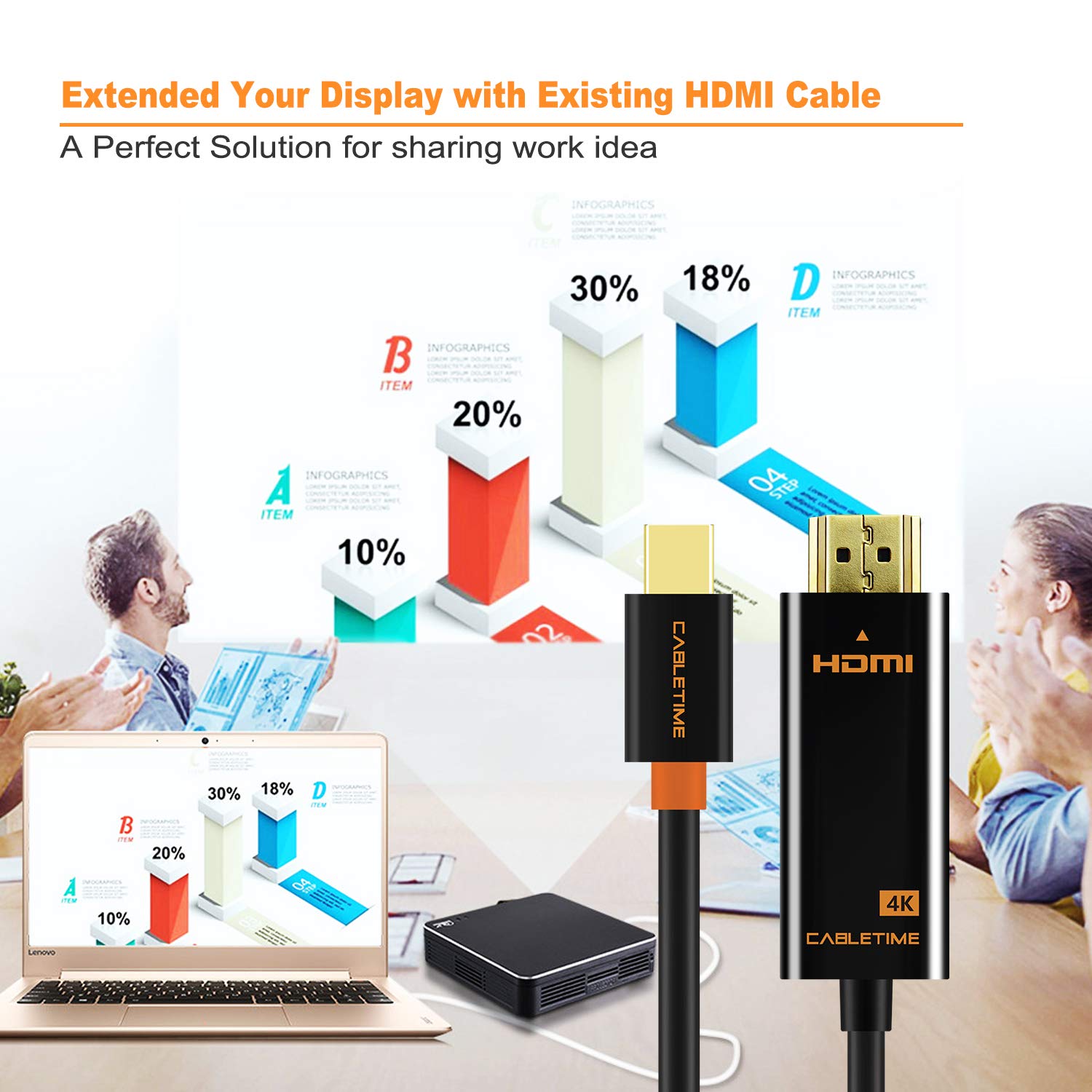 Mini Displayport(Thunderbolt) to HDMI Cable Mini DP to HDMI Converter(Adapter) 4K HD Gold-Plated Cord for MacBook Air, Mac mini, Microsoft Surface Pro 3/4, etc Black (6 Feet (1.8M))
