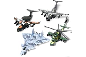Crelloci 4PCS Army Airplane Toys Set-Diecast Aircraft Plane Model Kit Military Fighter Jet Playset Helicopter Camouflage Pull Back Aircraft Kids Play Vehicle for 3+Year Old Boys Girls
