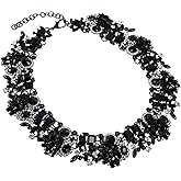 Jerollin Crystal Rhinestone/Pearl Statement Chain Necklace, Vintage Choker Bib Pendant Necklace Bohemian Bling Tassel Collar Statement Necklace for Evening Party