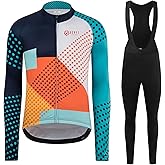 GCRFL Winter Cycling Jersey Sets Thermal Fleece Bike Jersey + Bib Pants, Long Sleeve Cycling Clothing Sets for Man