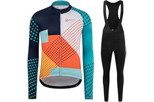 GCRFL Winter Cycling Jersey Sets Thermal Fleece Bike Jersey + Bib Pants, Long Sleeve Cycling Clothing Sets for Man