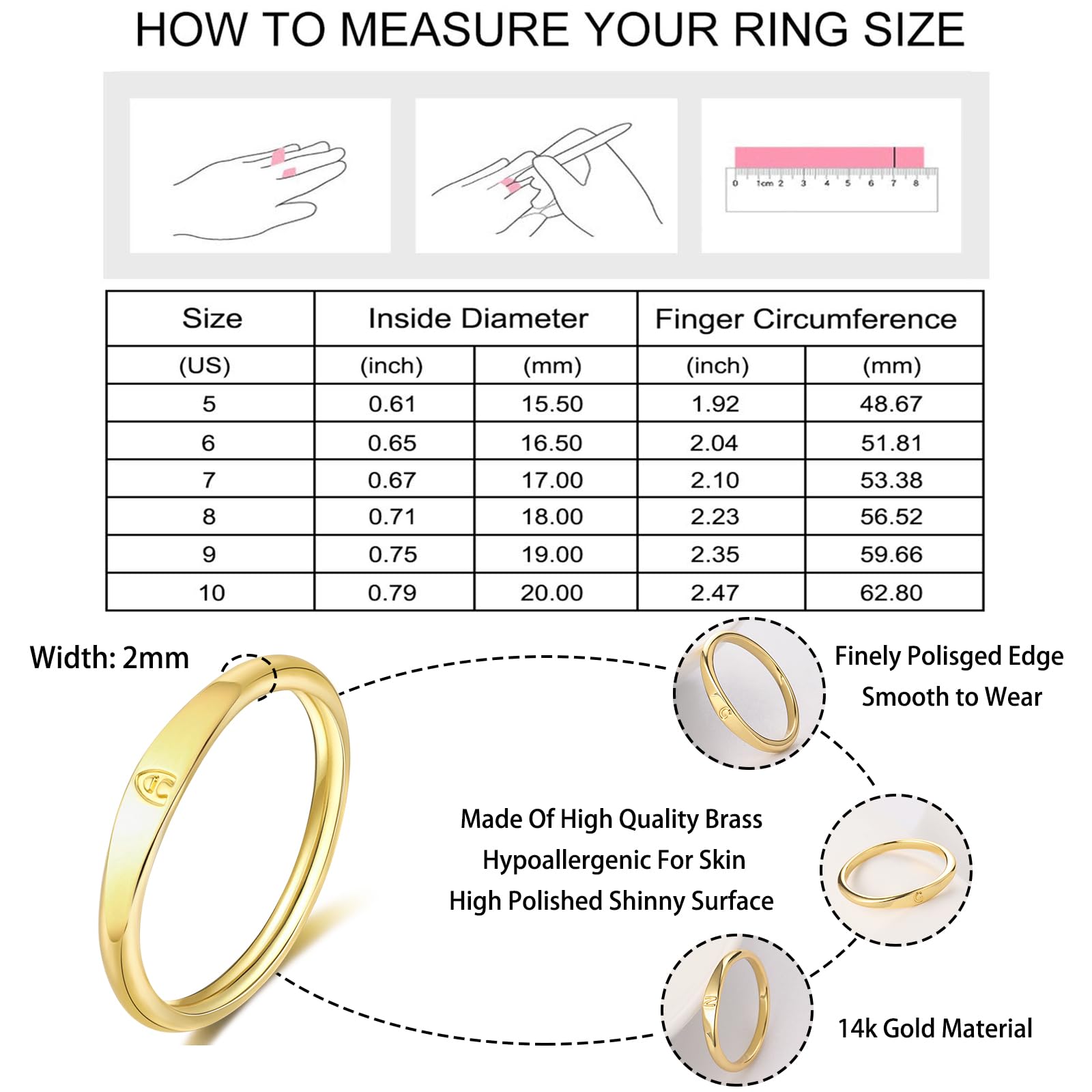 ZNBOH Gold Initial Rings for Women Non Tarnish 14K