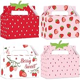 GRADESIN Strawberry Birthday Decorations Party Favor Boxes Treats Gift Bag | 24pcs, 6.3 x 3.2 x 3.9 Inch, candy, shortcake box for Berry First Birthday, baby shower decor supplies