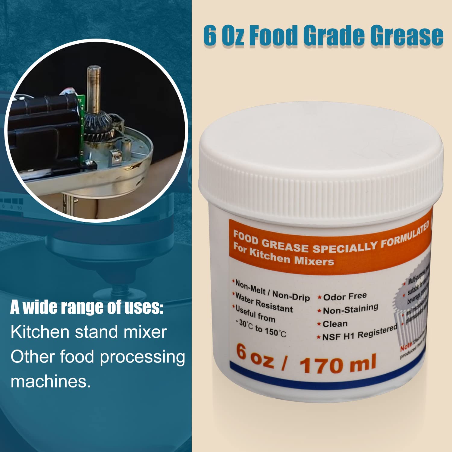 6 Oz Food Grade Grease for Kitchenaid Stand Mixer with 9709511 WP4162324 4162324 Gasket and Spoon Easy to Use