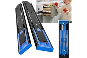 BAIDICE Push to Open Soft Close Drawer Slides 1 Pair 10 12 14 16 18 20 22 24 Inch 100 LB Load Capacity Side Mount 2/3 Full Extension Cabinet Runner Ball Bearing Kitchen Dresser Glide（Black, 10inch）