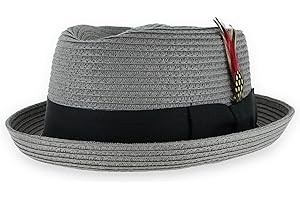 HATS IN THE BELFRY Belfry Men/Women Summer Straw Pork Pie Trilby Fedora Hat in Blue, Tan, Black