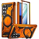 Poetic Spartan for Samsung Galaxy Z Fold 7 Case, [Hinge Protection][Magnetic Ring Adjustable Stand][Built-in Screen Protector][Compatible with MagSafe] Full-Body Rugged Phone Case, Metallic Orange