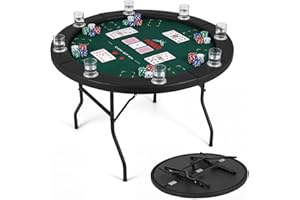 Goplus 48" Poker Table Foldable, 8 Player Round Casino Leisure Texas Holdem Game Table with Metal Legs, 8 Cup Holders, Indoor