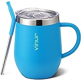 VINUR Travel Coffee Mug with Handle 12 oz Stainless Steel Double Wall Vacuum Insulated Tumbler with Lid and Straw, Sky Blue