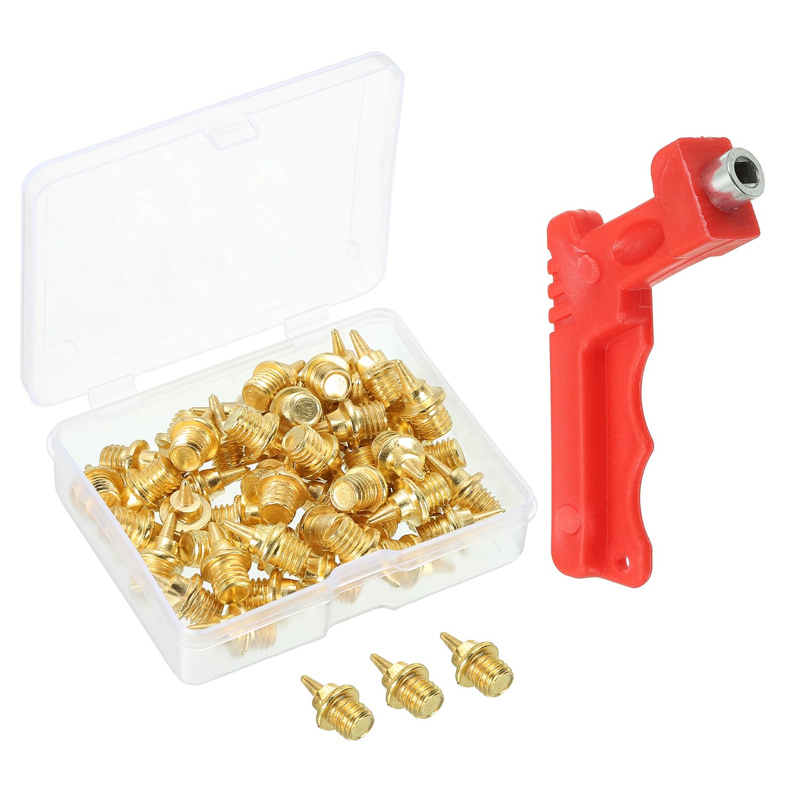 PATIKIL 1/4 Inch Track Spikes,50 Pack Steel Short Spikes Track and Field Running Spikes Replacement Spikes with Spike Wrench for Plastic Track Short Running Jumping Sprint Sports, Gold