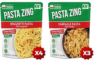 Pasta Zing Microwavable Variety Pasta Pack of 7 | 3x Farfalle | 4x Spaghetti | Microwave Pasta Ready To Eat in 60 Sec - Fully Cooked -100% Durum Wheat 7.05 Ounce