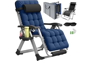 YOMIFUN Oversized Zero Gravity Chair, XL Lounge Chair 29” Width, Padded Reclining Camping Chair W/Removable Cushion & Adj Headrest, Storage Bag, Footrest Cushion, Cup Holder, for Indoor Outdoor, Blue