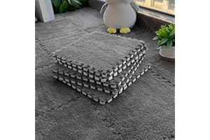 10Pcs Plush Puzzle Foam Floor Mat, Interlocking Carpet Tiles Baby Play Mat, Short Fleece Soft Climbing Carpet Mats for Room F