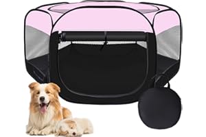WN'S DAY Dog Cat Playpen,Portable Pet Puppy Playpen,Rabbit Puppy Dog Play Pen for Indoors,Dogs Tent for Indoor Cats,Kitten Playpen,Collapsible Small Cats Crate Cage for Small Dogs with Carrying Case(Pink, M)