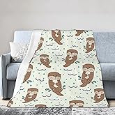Sea Otter Blanket Cartoon Animal Super Soft Warm Bed Bedding Throw Blankets for Couch Bedroom Sofa Office Car, All Season Cozy Flannel Plush Blanket Gifts for Girls Boys Kids Adults, 60"X50"