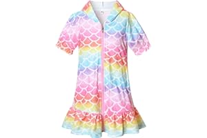 CHILDRENSTAR Girls Swim Coverups Terry Swimsuit Cover-Up Hooded Zip-Up Beach Robe