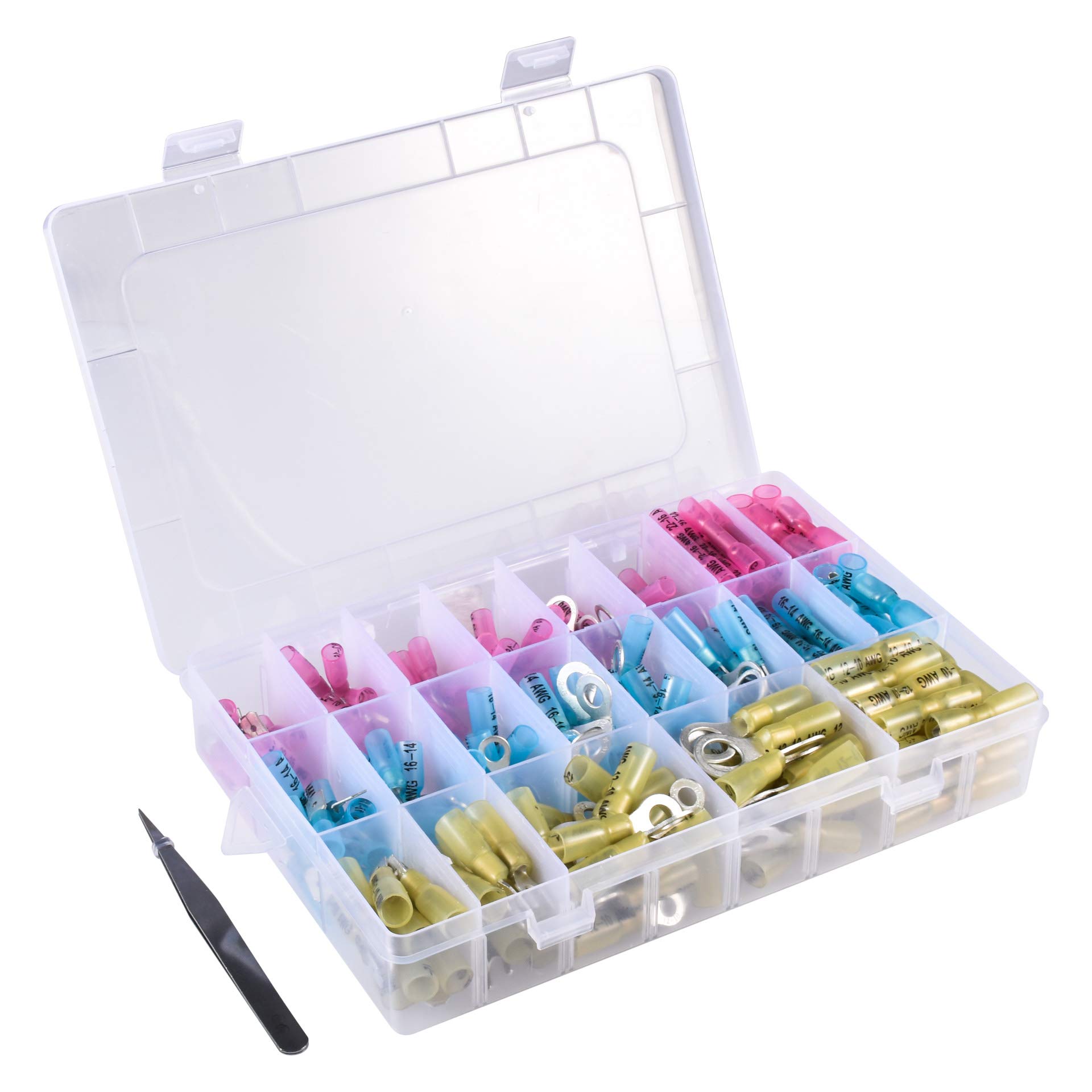 KATUR 250pcs Heat Shrink Wire Connector Kit, Insulated Electrical Wire Connectors, Wire Terminals Crimp Connectors Spade Ring Butt Terminal Assortment Kit Set (Red/Blue/Yellow, different sizes)