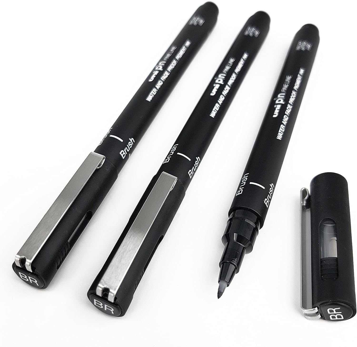 Uni Pin Fineliner Drawing Pen - Black - Brush Nib - Pack of 6