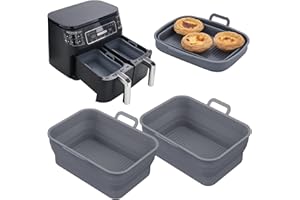 Vangerute Collapsible 2-Pack Air Fryer Silicone Liners for 8QT & 10QT Ninja Foodi Dual, Rectangular Air Fryer Silicone Pot, R