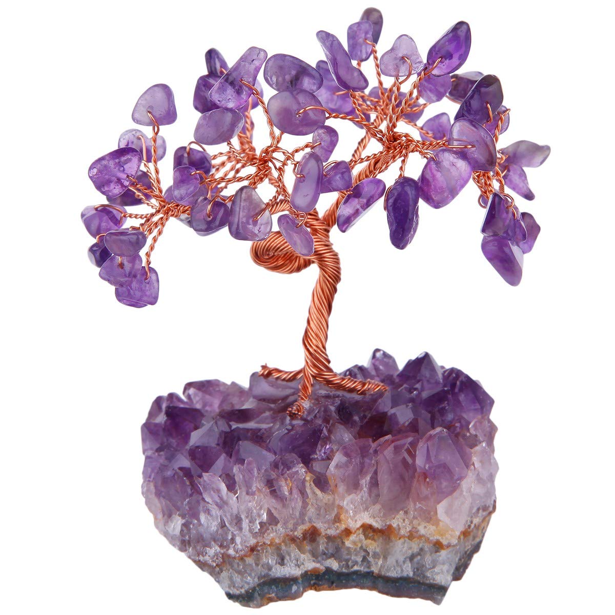 mookaitedecor Amethyst Crystal Tree of Life Ornament with Cluster Base Crystal Money Tree for Good Luck Purple Room Decor Spiritual Healing Crystal Gift, Purple Crystal Bonsai Tree Feng Shui Ornament