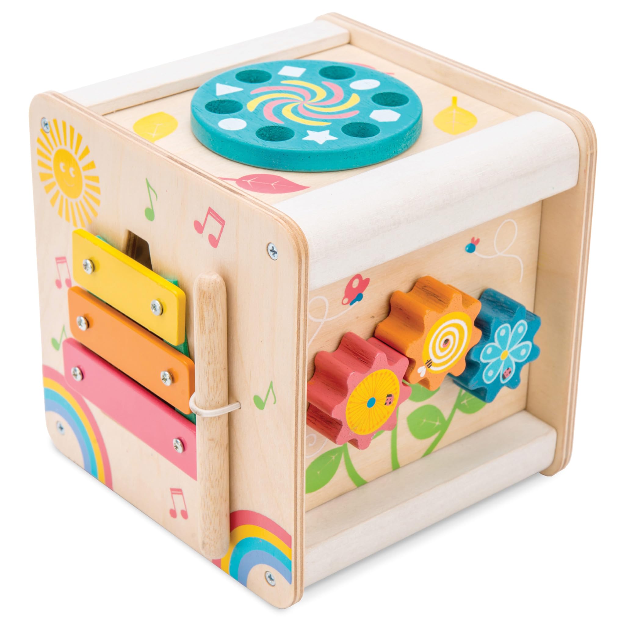 Le Toy Van - Wooden Educational Petilou Multi-Sensory Activity Cube With Spinning Wheel | Suitable For Boy Or Girl 1 Year Old +
