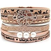 P Ammy Fashion® Multi-layered Tree of Life Mother-Love Leather Bracelets Boho Cuff Bohemian Bangle with Magnetic Clasp