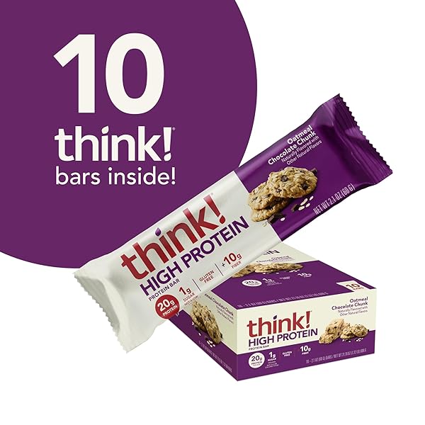 THINK! PROTEIN BARS, HIGH PROTEIN SNACKS, GLUTEN FREE, HIGH FIBER, OATMEAL CHOCOLATE CHUNK, 1 COUNT
