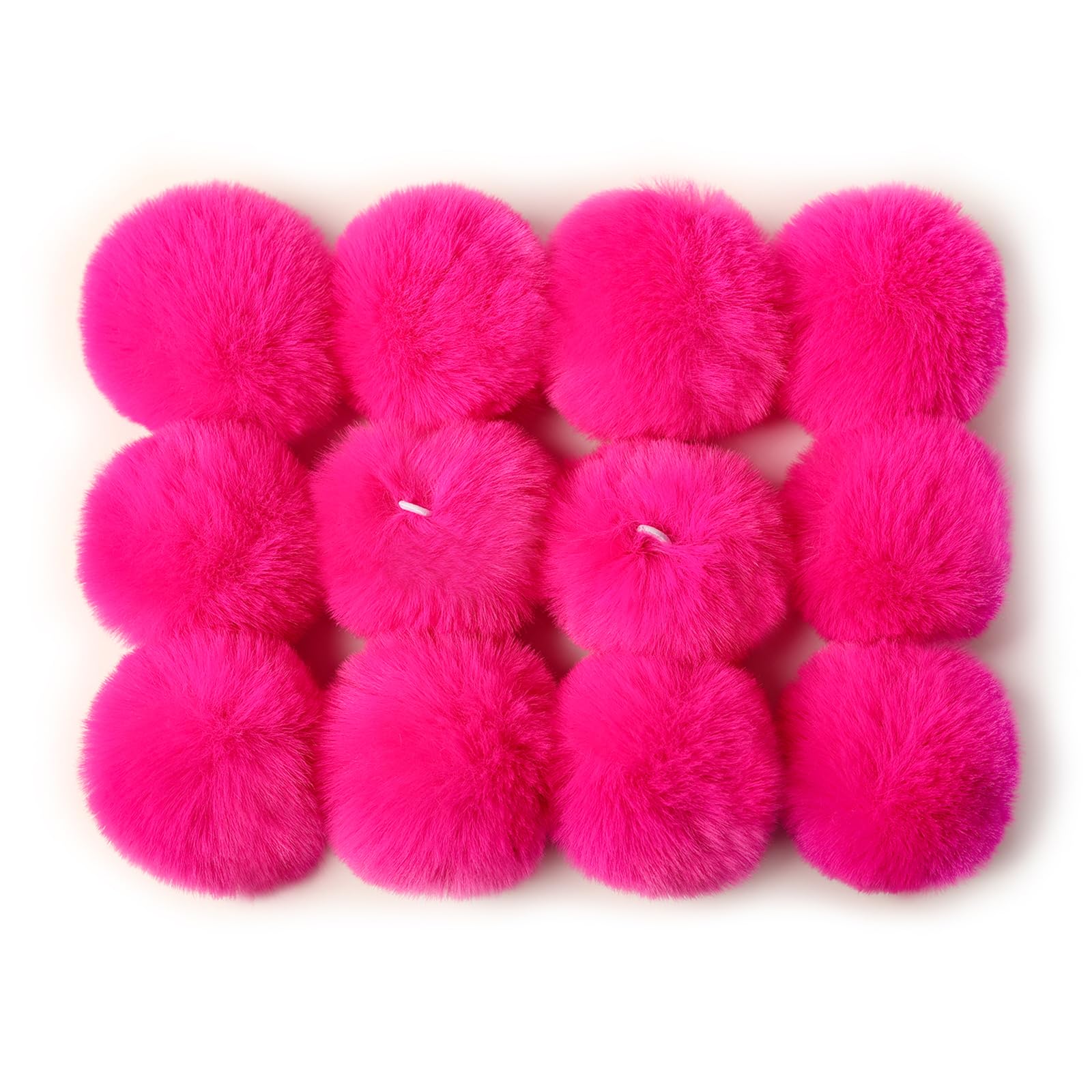 Furling Pompoms DIY Pack of 12 Faux Fur Pom Poms for Hats Soft Knitting Accessories (Hot Pink, 8cm) — image 1