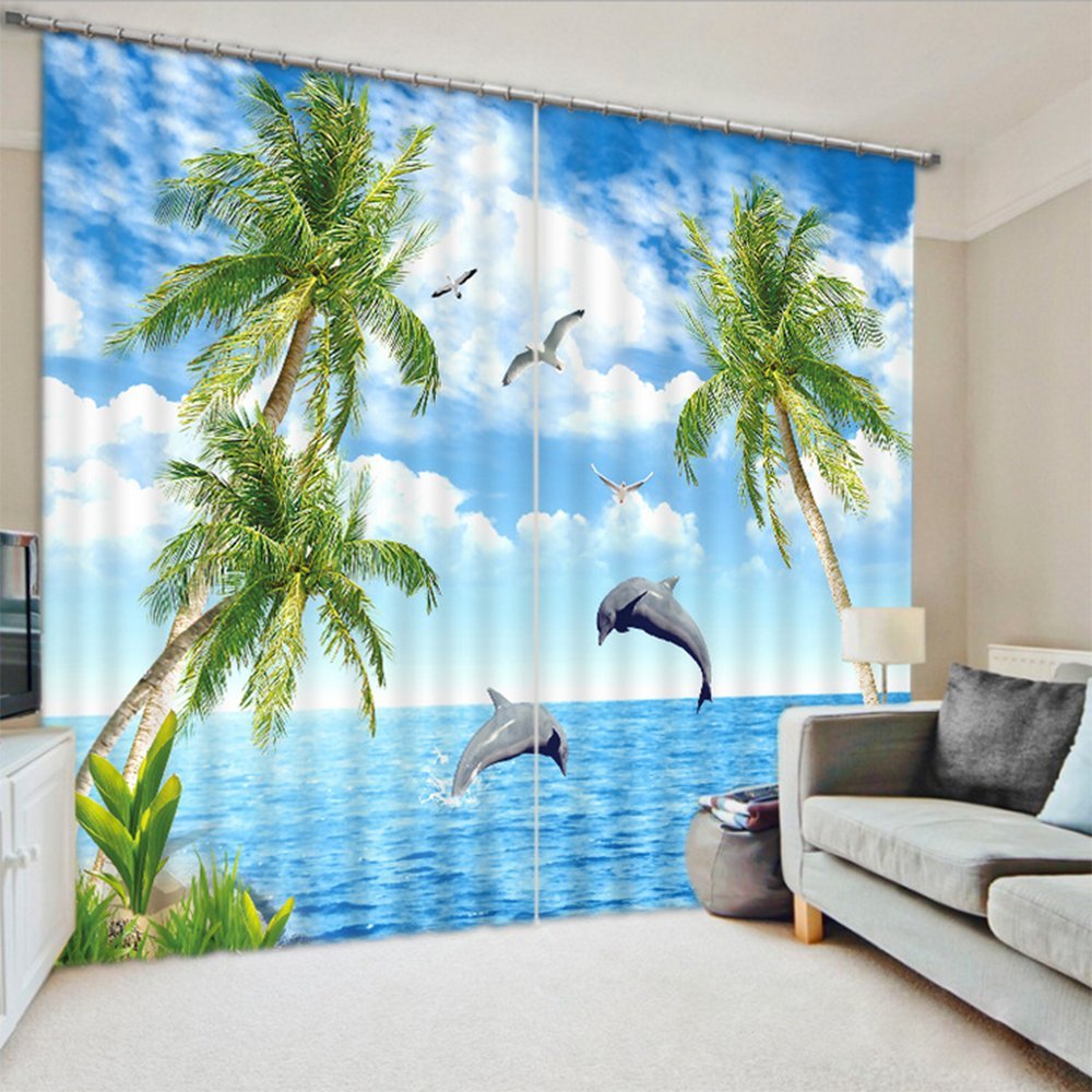 LB Ocean Window Curtains Drapes for Living Room Bedroom,Paradise Beach Scenery eBay
