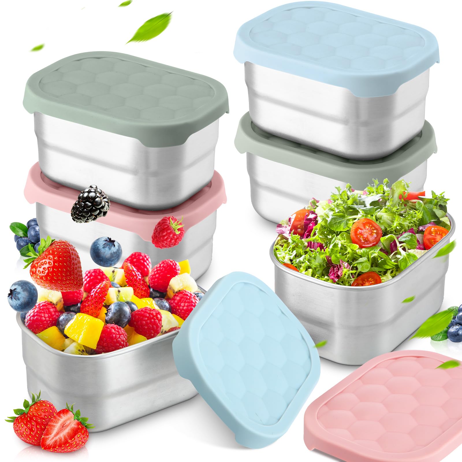 Photo 1 of Layhit 6 Pcs Stainless Steel Snack Containers for Kids, 8 oz Lunch Containers with Silicone Lids Small Reusable Metal Food Box for Child Daycare School Home Storage Supplies(Pretty Color)
