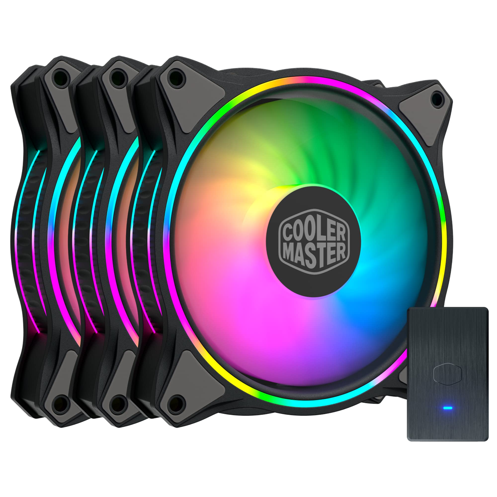Cooler Master MasterFan MF120 Halo 3in1 Duo-Ring ARGB 3-Pin Fan, 24 Independently LEDS, 120mm PWM Static Pressure Fan, Absorbing Pads for Computer Case & Liquid Radiator