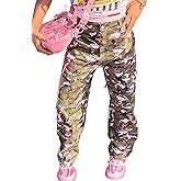 Women Camo Cargo Pants High Waist Baggy Wide Leg Camouflage Jean Trousers Army Fatigue Y2k Pocket Jogger Sweatpants