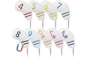 FINGER TEN Golf Club Head Covers for Irons Magnetic Closure PU Leather Both Sides for Right Left Handed Golfer 9 Pack, Iron G