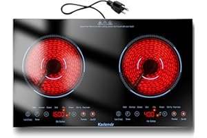 Karienvir 2 Burner Electric Cooktop 110v, 24 Inch Electric Stove Countertop & Built-in, Plug-in Electrics Cooktop, 8 Power Levels & 8 Functions, Touch Control, Safety Lock, Timer, 2000W, Blue