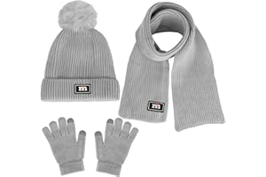 OPENFLY Kids Winter Beanie Hat Scarf Gloves Set for 2-7 Years Old Boys Girls Winter Knit Warm Fleece Lined Kids Hat Scarf Gloves Set