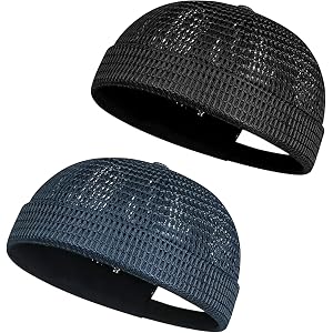 2 Pack Men's Breathable Brimless Hat, Summer Style Mesh Tang Ultra Cooling Skull Adjustable Hip-Hop Cap Docker Beanie, Adjust