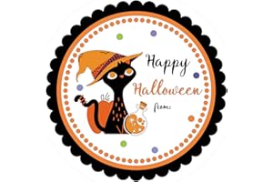 KINGLAKE GARDEN Happy Halloween Stickers 60PCS Halloween Party Favor Stickers Halloween Name Tags Stickers Halloween Design Label Stickers for Gift Bags, Envelope Seals, Halloween Party Decoration (Cat)