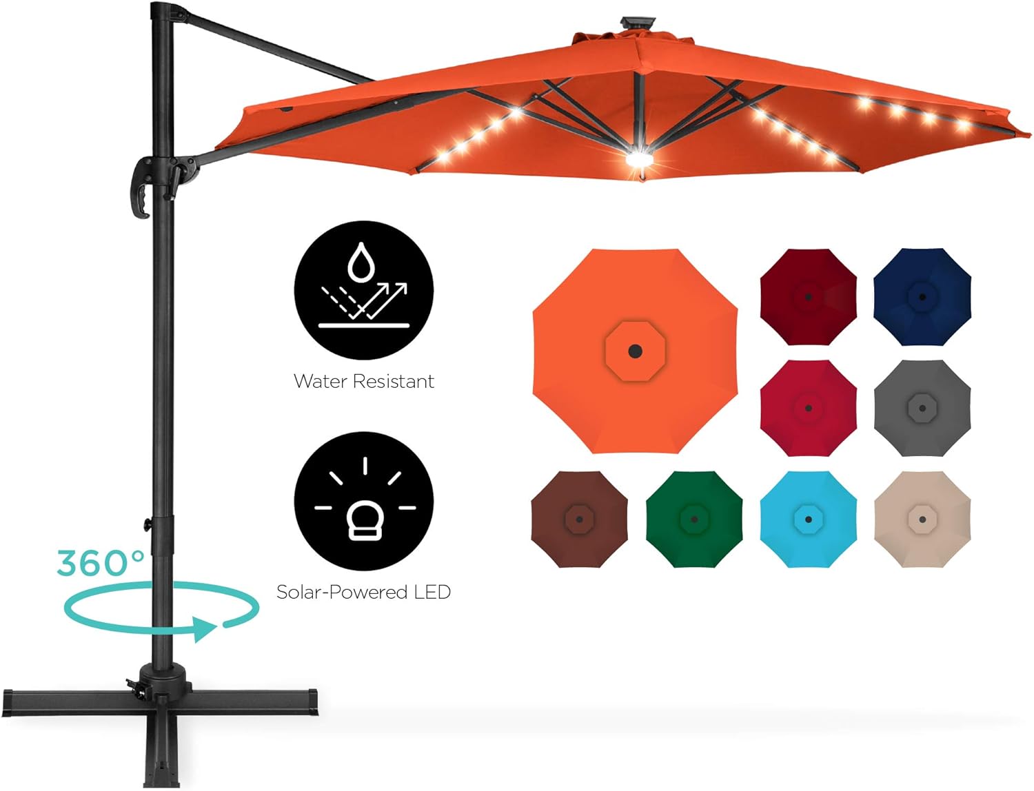 Best Choice Products 10ft Solar Led 360 Degree Rotating Cantilever Offset Patio Umbrella W Easy Tilt Orange Amazon Ca Patio Lawn Garden