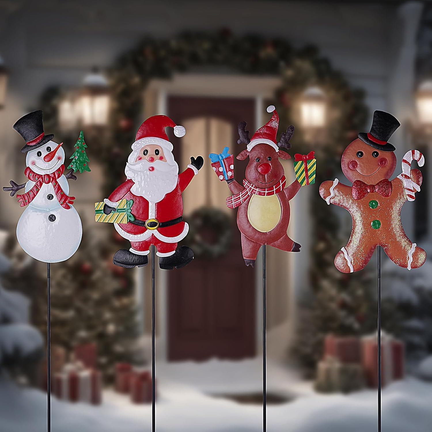 Decorative Garden Stakes - LIGHTSHINE 4PCS Metal Outdoor Christmas Garden Decorations, Landscape Pathway Christmas Stakes, Outdoor Iron Christmas Decor for Yard, Patio, Porch