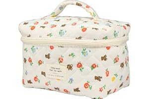 PINKCONA Cosmetic Bags for Women, Cute Floral Makeup Bag, Organizer Storage Make Up Bag, Travel Toiletry Bags, Handbags Purses (Bear/Big)