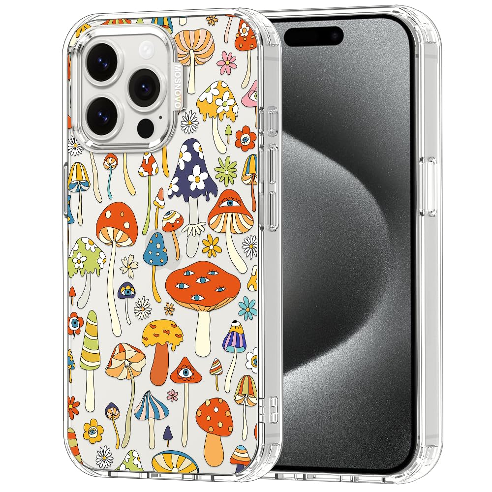 MOSNOVO Case for iPhone 15 Pro Max, [Buffertech 6.6ft Military-Grade Drop Protection] [Anti Peel Off Tech] Clear TPU Bumper Phone Case Cover Design - Mushroom Art — image 1