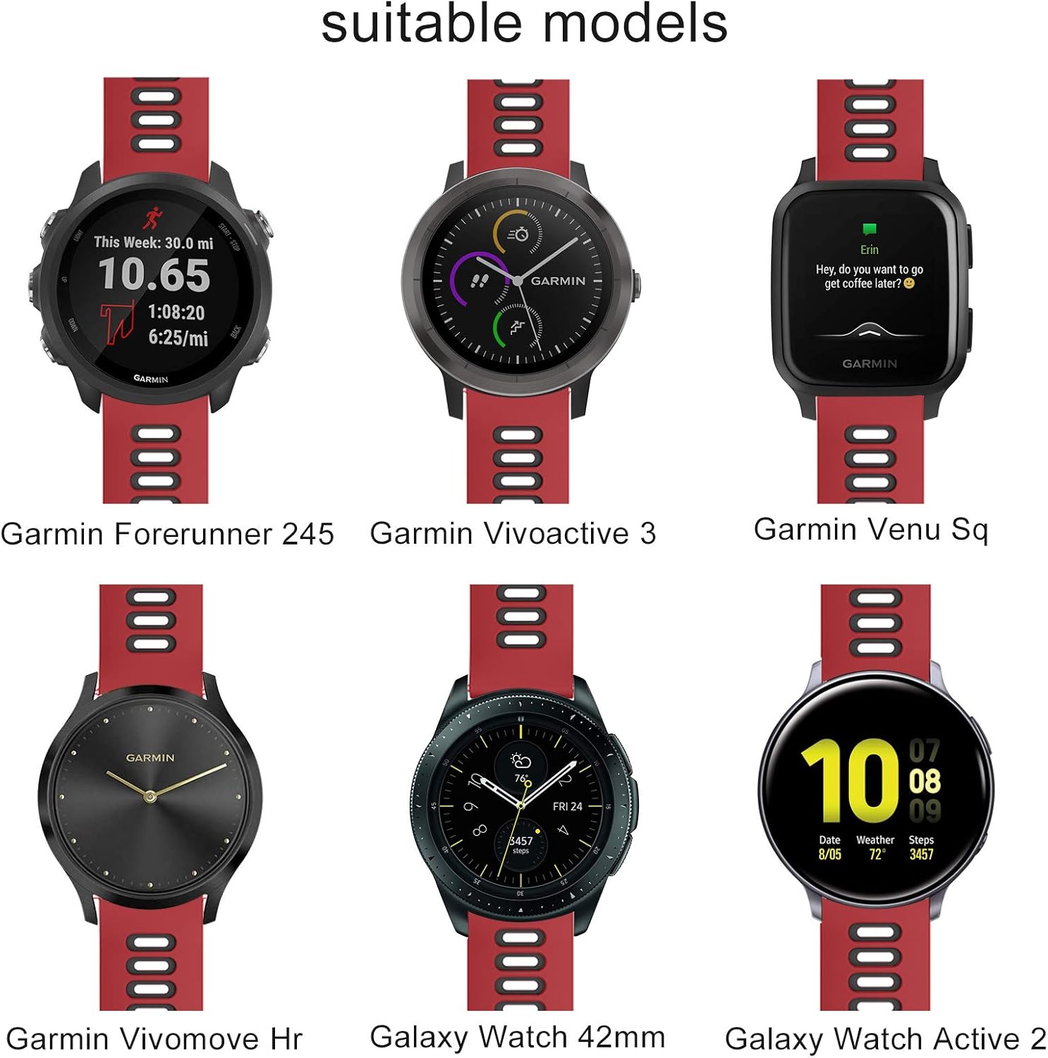 ISABAKE 20mm Silicone Watch Strap for Garmin Vivoactive 3, Forerunner 245/645, Vivomove HR, Samsung Galaxy Watch 42mm - Image 4