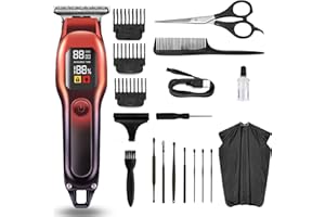 GASLIKE Hair Beard Trimmer for Men, Professional T Liners Clippers for Men, Mens Cordless Barber Clippers, Zero Gapped Grooming Hair Cutting Kit, LCD Rechargeable Shaver Clippers Gifts for Men, Red