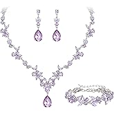 Crysdue Wedding Jewelry Set for Women Bride Bridesmaid, Stunning Marquise Rhinestone Crystal Floral Leaf Vine Pendant Necklace Dangle Earrings Bracelet for Prom Party
